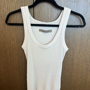 Enza Costa Beige Ribbed Sleeveless Tank Top